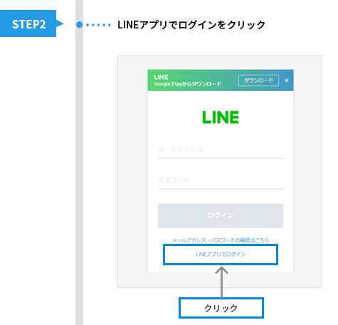 STEP2 LINEのログイン情報(メールアドレス&パスワード)を入力