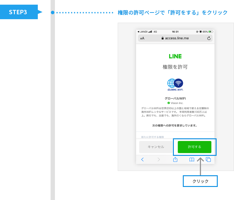 STEP3 権限の許可ページで「許可をする」をクリック
