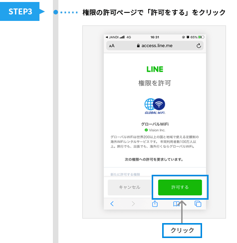 STEP3 権限の許可ページで「許可をする」をクリック